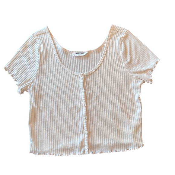 Double Zero Lovely Ribbed Button Front Crop Top Size L - Picture 1 of 8